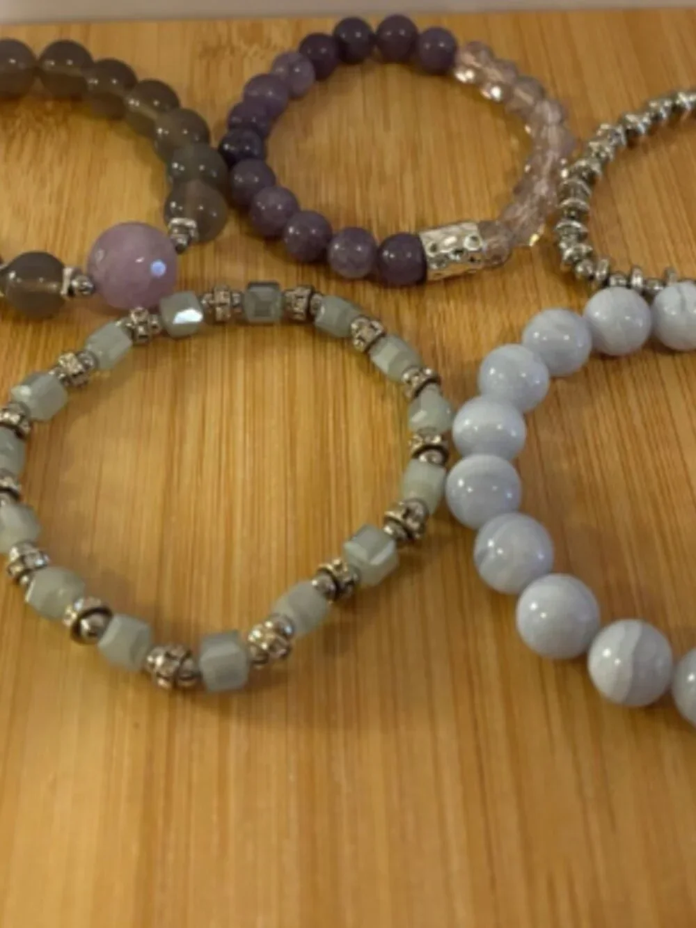 Handmade Gemstone Bracelet Stack Set of 5 NWT Chalcedony Amethyst Agate
